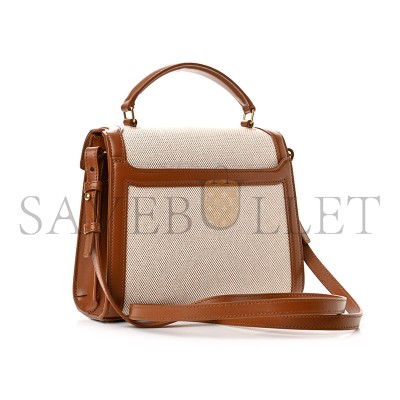 YSL CASSANDRA MINI TOP HANDLE BAG IN CANVAS AND CALFSKIN 602716 (20*16*7.5cm)